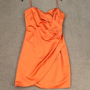 Emanuel Ungaro Orange Satin Draped Spaghetti-Strap Mini